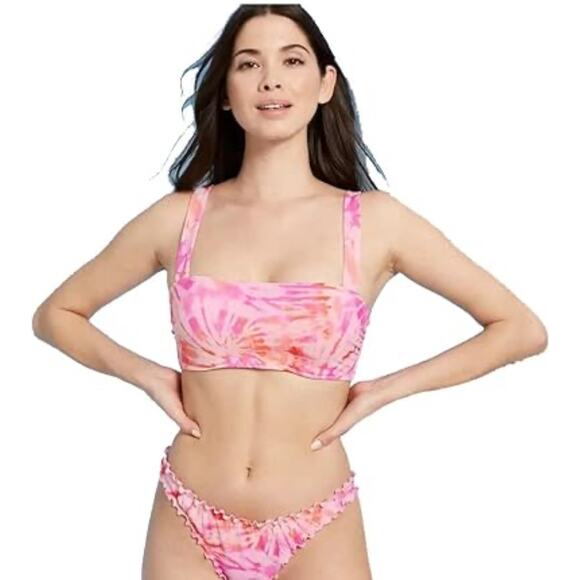 Shade & Shore Tie Dye Light Lift Square Neck Bikini Top Size 36D NWT Multicolor - Picture 1 of 7